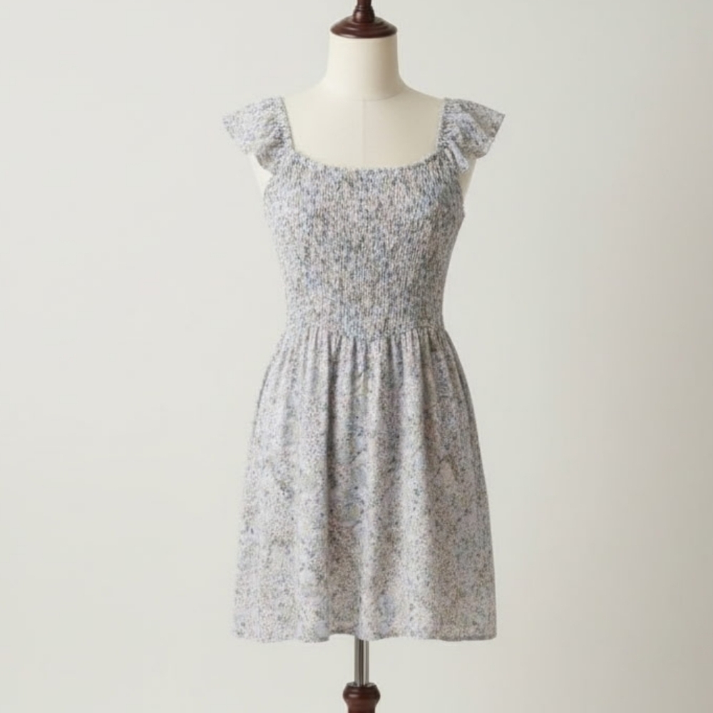 Lily Rose Blue Floral Shirred Top Dress in Pastel Colors Junior XL